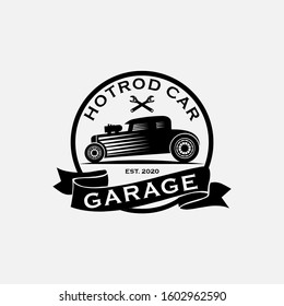 hotrod car garage badge logo design