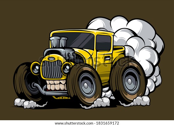 hotrod cartoon style\
with exhaust fumes