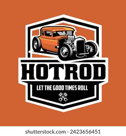 Hotrod emblem badge ready made logo vector art illustration isolated. Best for automotive tshirt design and logo