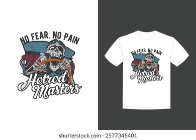 hotrod masters poster with skeleton t shirt design