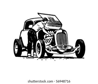 Hotrod Repair - Retro Clip Art