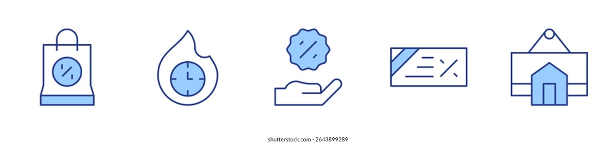 hotsale, sign, discount, shoppingbag, sale. Sales Icon vector illustration. Line Duotone style. Editable stroke.