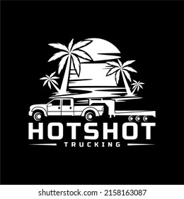 Hotshot trucking delivering beach palm logo design vector illustration