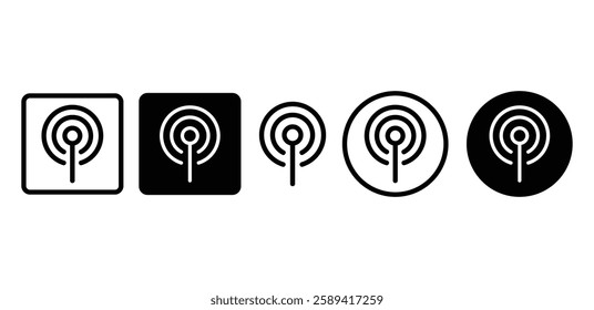 hotspot antenna round wave icon symbol sign vector design black white color simple modern illustration sets