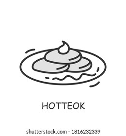 Hotteok line icon. Korean pancake filled with cinnamon, brown sugar, and nuts. Korean dessert.Traditional South Korea meals concept. Asian food. Editable stroke.Isolated vector illustration