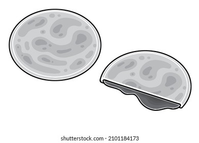 Hotteok. This is a type of filled Korean pancake. it is a snack from Korean cuisine and is a popular street food in South Korea. Vector black and white illustrations set.