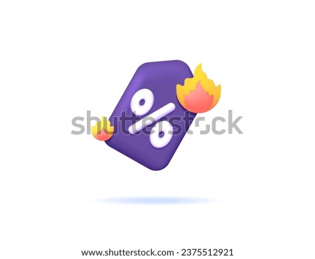 hottest deals. shopping promotions or discounts. most popular discount coupons or vouchers. 3d illustration of fire and percent symbol. symbol or icon. minimalist 3d concept design. vector elements