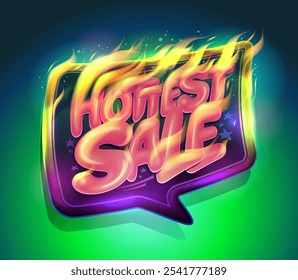 Hottest sale vector design mockup with burning lettering and speech bubble