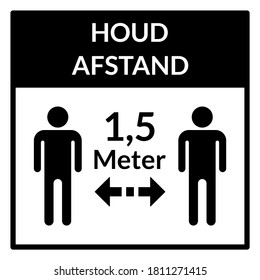 Houd AfStand 1,5 Meter ("Keep Your Distance 1,5 Meters" in Niederländisch) Square Social Distance Instruction Icon. Vektorbild.