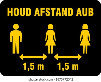 Houd Afstand Aub ("Please Keep Your Distance" in Dutch) 1,5 m or 1,5 Meters Horizontal Social Distancing Instruction Icon with an Aspect Ratio of 4:3 and Rounded Corners. Vector Image.