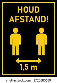 Houd AfStand ("Distance behalten" in Niederländisch) Horizontal Social Distancing Instruction Sign mit einem Aspect Ratio von 3:4. Vector Image.