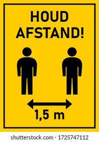 Houd Afstand ("Keep Your Distance" in Dutch) Vertical Social Distancing Instruction Sign with an Aspect Ratio of 3:4. Vector Image.