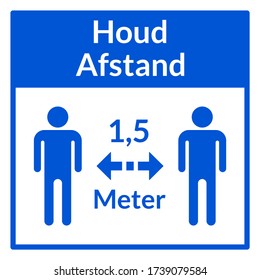 Houd Afstand ("Keep Your Distance" in Dutch) Square Social Distancing 1,5 Metres Instruction Icon. Vector Image.