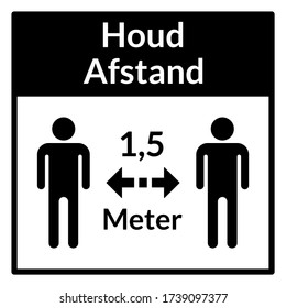 Houd Afstand ("Keep Your Distance" in Dutch) Square Social Distancing 1,5 Metres Instruction Icon. Vector Image.