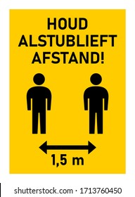 Houd Alstublieft Afstand ("Please Keep Distance" in Dutch) Social Distancing 1,5 Meters Instruction Icon against the Spread of the Novel Coronavirus Covid-19. Vector Image.