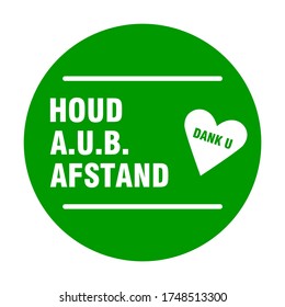 Houd a.u.b. Afstand Dank U ("Please Keep Your Distance Thank You" (Por favor, mantén tu distancia gracias) Vuelo Social Distancing Floor Marking Sticker Icon with Heart For Queue Line. Imagen vectorial.