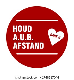 Houd a.u.b. Afstand Dank U ("Please Keep Your Distance Thank You" (Por favor, mantén tu distancia gracias) Vuelo Social Distancing Floor Marking Sticker Icon with Heart For Queue Line. Imagen vectorial.