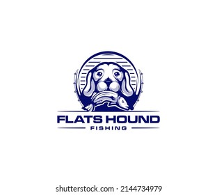 hound dog fishing illustration silhouette logo design