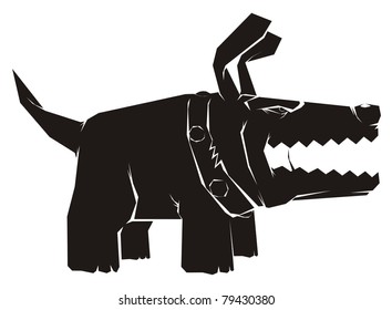 The hound dog from hell black and white vector cartoon illustration