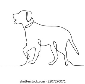 Hound dog  one continuous line drawing white background  Funny doggy is jumping pose  Pets  veterinary The concept  Hand drawn minimalism style vector illustration  Friendly pet icon 