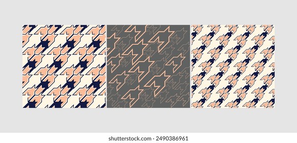 Hounds toot seamless pattern. Repeated  texture. Black hound tooth on white background. Repeating pepita plaid patter for design prints. Simple abstract plaid dogs tooth. Vector illustration set 