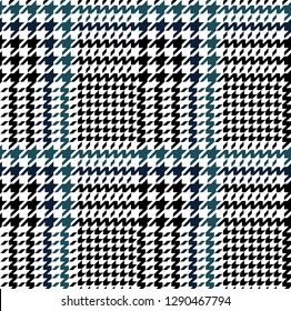 Hounds tooth check pattern. Seamless black and blue plaid design.