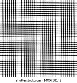 Hounds tooth check plaid pattern seamless vector. Tartan glen plaid in black and white for fashion textile design.