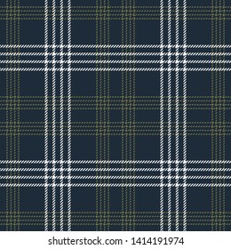 Hounds tooth check plaid pattern seamless vector background. Tartan plaid in dark blue, olive green, and white for modern textile design.