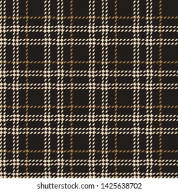 Hounds Tooth Check Plaid Pattern Vector Graphic In Dark Gold And Grey. Seamless Tartan Checkered Plaid For Modern Tweed Fabric Design.