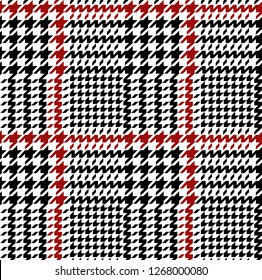 Hounds tooth check textile pattern. Seamless red and black plaid background.