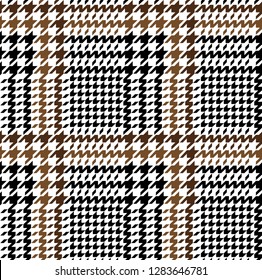 Hounds tooth check textile pattern. Seamless brown and black plaid background.