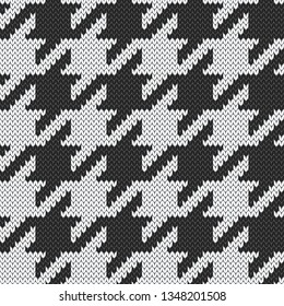 Hounds tooth jacquard knitted seamless pattern. Black and white graphical vector illustration.