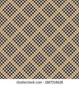 Hounds tooth pattern in gold and black. Tattersall seamless abstract glen vector background texture for skirt, jacket, trousers, dress, blanket, or other classic spring and autumn fabric design.