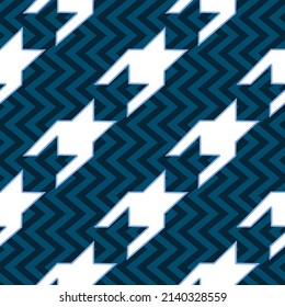 Hounds tooth pattern on blue chevron background. 