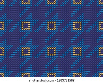 Hounds tooth pied de poule motif. Ethnic ornamental knitted pattern in turquoise, light yellow, blue colours. Allover vector design for fabric, textile, menswear, socks, scarfs, knitwear accessories