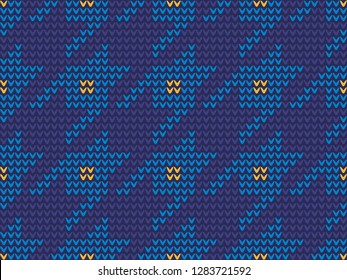 Hounds tooth pied de poule motif. Ethnic ornamental knitted pattern in turquoise, light yellow, blue colours. Allover vector design for fabric, textile, menswear, socks, scarfs, knitwear accessories