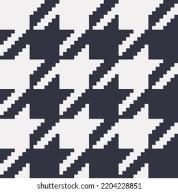 Hounds tooth pixel art seamless pattern for knitted 3D printer design. Black and white graphical vector illustration.