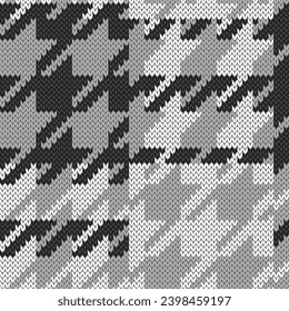 Hounds tooth tartan plaid jacquard knitted seamless pattern large. Black and white vector illustration