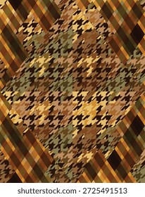 Patrón sin fisuras de argyle pata de gallo, gris marrón, verde oliva, textil, tela, ropa, vintage, tonos de color marrón, verde oliva