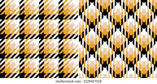 Houndstooth check pattern in black, yellow, beige, white. Seamless gradient small goose foot tartan plaid set for scarf, dress, skirt, blanket, other modern spring autumn winter fashion fabric print.