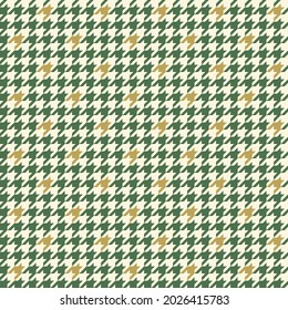 Houndstooth check pattern in gold and green. Seamless dog tooth graphic vector background for scarf, jacket, coat, skirt, other modern spring autumn winter fashion fabric design.