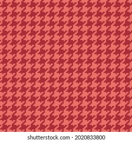 Houndstooth check pattern in reddish coral pink. Seamless spring autumn dog tooth background graphic for scarf, coat, dress, other modern fashion textile print. Pixel goose foot design.