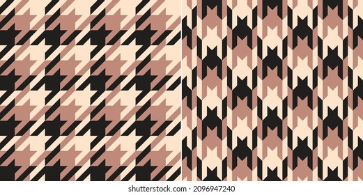 Houndstooth check plaid pattern in black, beige, pink. Seamless spring autumn winter neutral dog tooth tartan set for dress, scarf, jacket, coat, skirt, blanket, other modern fashion fabric print.