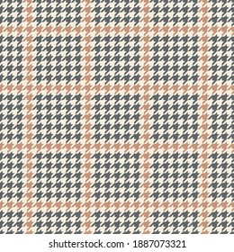 Houndstooth check plaid pattern in grey and beige. Seamless vector grid background image for skirt, jacket, trousers, dress, or other classic spring and autumn fashion tattersall simple textile print.