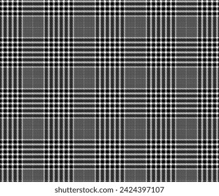 Houndstooth fabric pattern, black, white, seamless for textiles, design of clothes, pants, skirts or decorative fabric. Vector illustration.