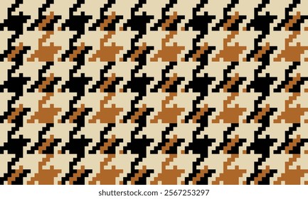 Houndstooth fabric pattern, black, yellow, geometric seamless pattern for textiles, and for designing clothes, skirts or decorative fabrics. Vector illustration.