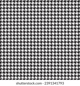 Houndstooth fabric pattern, white, black, seamless background for textile or clothing design. Vector illustration.