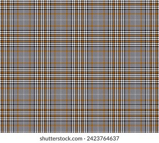 Houndstooth fabric pattern, yellow, white, black, seamless background for textile, shirt, pants, skirt design. Vector illustration.