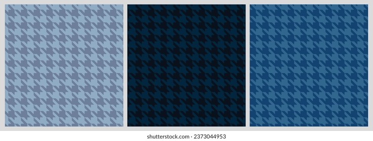 Houndstooth fashion autumn pattern vector in navy blue, grey, white. Seamless geometric tartan check plaid graphic background for coat, scarf, dress, bag, purse, other textile or paper print.