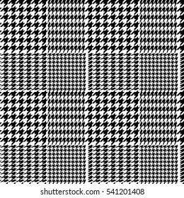 Houndstooth geometric plaid seamless pattern in black and white, vector